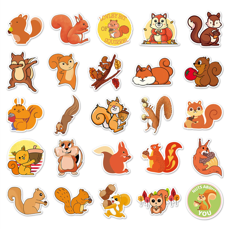 10/50 Pcs Squirrel Pine Cones Animal Cartoon Graffiti Stickers Decoration Laptop Luggage Guitar Bicycle Thin Waterproof Stickers