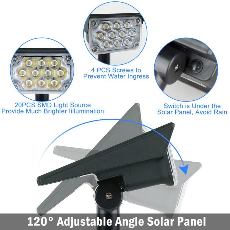 T-SUN 1-4pcs 20LED 태양 빛 야외 태양 램프 IP65 방수 태양 전원 된 햇빛 정원 장식 태양 스포트 라이트