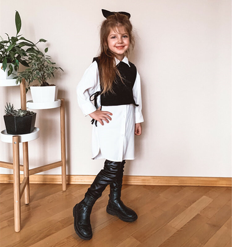 Gooporson модная Корейская Свободная рубашка с длинным рукавом для маленьких девочек комплект из двух предметов блузка милые белые длинные топы осенний Детский костюм