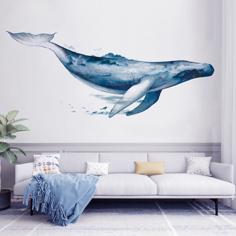 Grande baleia animais adesivo de parede pvc 3d arte decalque adesivo para crianças quarto berçário decoração da parede casa 155x64cm