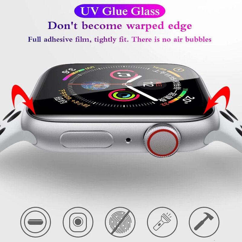 Szkło hartowane UV dla IWatch 3 2 1 38MM 42MM ekrany ochronne dla Apple Watch 7 6 SE 5 4 45MM 41MM 40MM 44MM folia ochronna