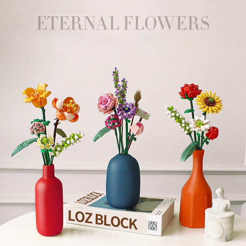 Loz-小さな女の子のための花の花束,ブロックの形をしたおもちゃ,家の装飾,花のアセンブリ