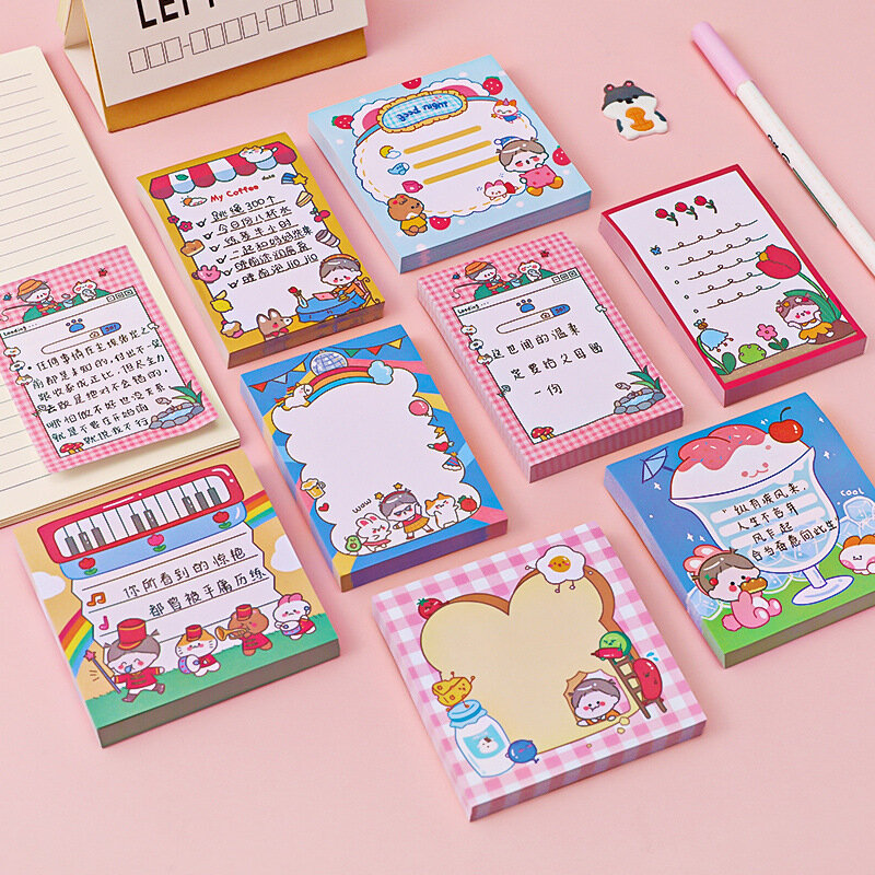 Korean Cute Cartoon Ins Wind Notebook Student Learn Message Memo Pads Label Paper Office Supplies Kawaii Stationery Sticky Notes