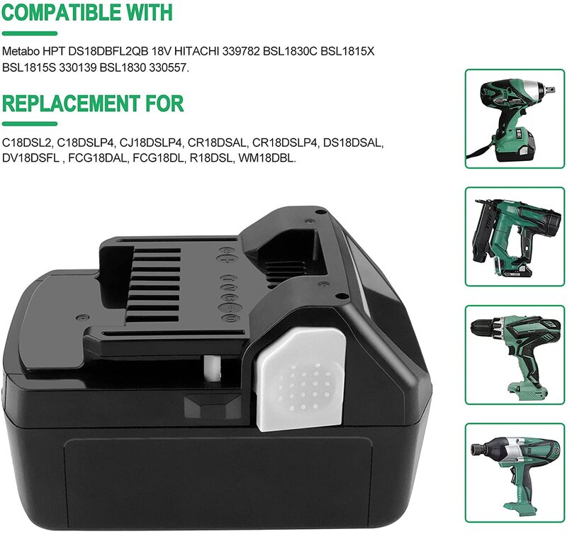 18V 6.0Ah Lithium ion Rechargeable Cordless Drill Power Tool battery for Hitachi/Hikoki BCL1815 EBM1830 BSL1840 BSL1850 Battery