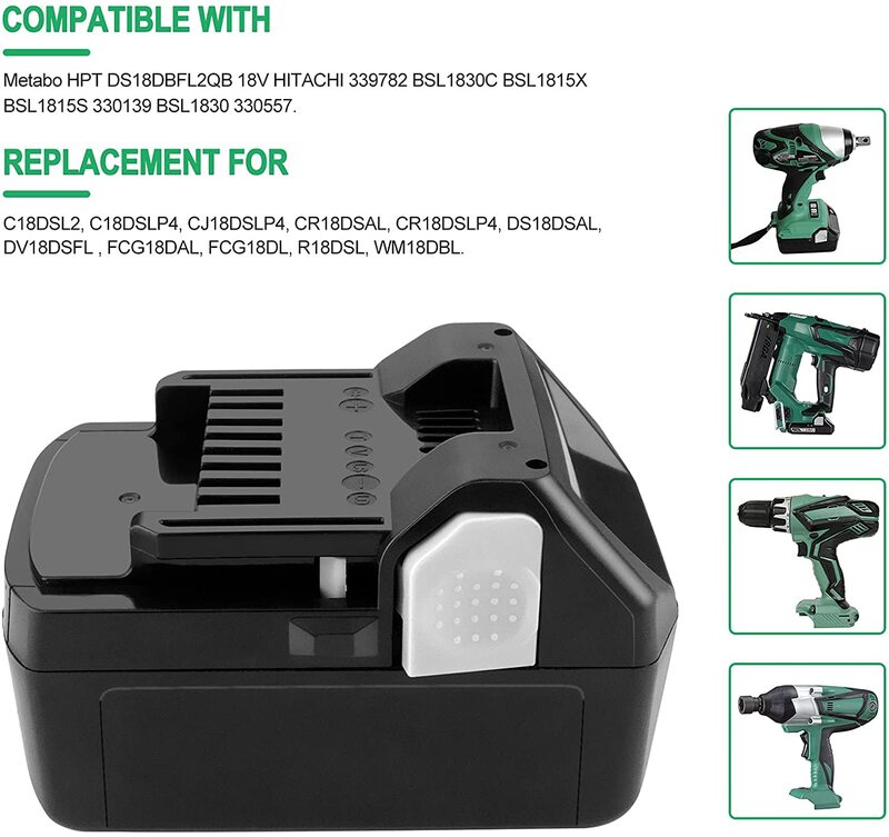 Taladro Inalámbrico recargable de iones de litio, 18V, 6.0Ah, batería para Hitachi/Hikoki BCL1815 EBM1830 BSL1840 BSL1850