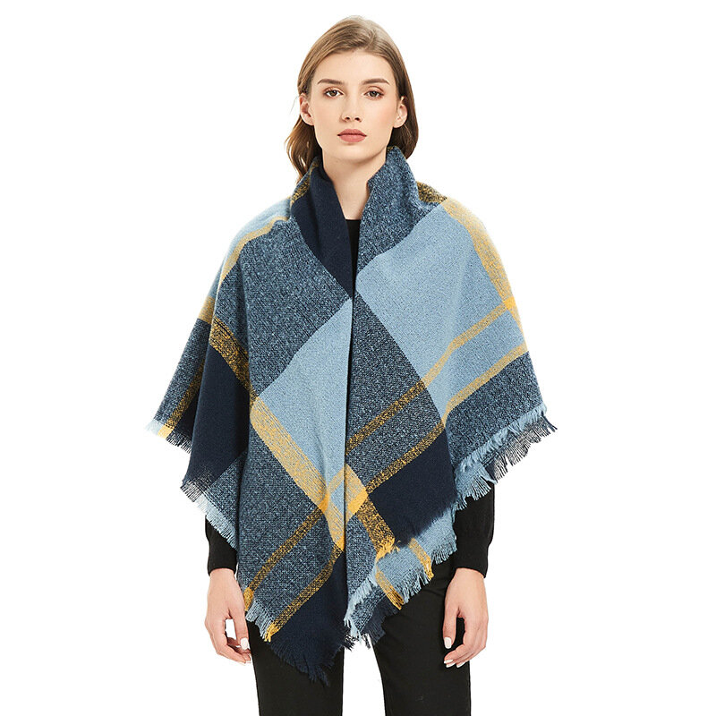 Bufanda cuadrada cálida para hombre y mujer, chal a cuadros de colores, Bandana para el cuello, Pashmina, moda de diseñador, otoño e invierno, 2022