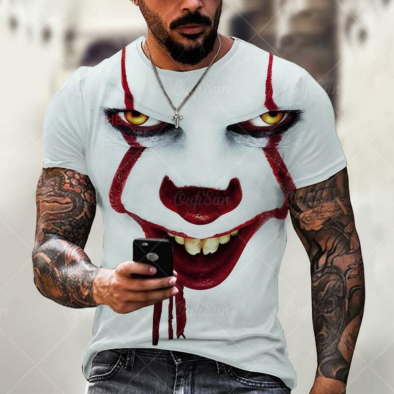 T-shirt manches courtes pour homme et femme, estival et ample, avec impression de Clown maléfique foncé en 3D, surdimensionné et tendance