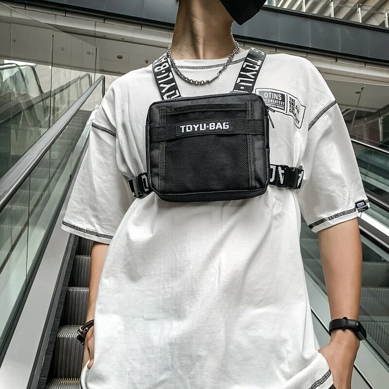 Moda peito rig saco ajustável feminino masculino colete fanny pacote náilon ao ar livre tendência design hip hop streetwear viagem sacos de colete