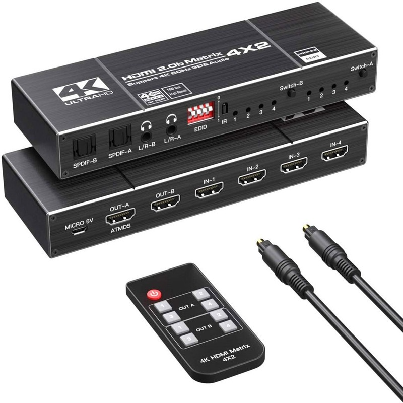 4K60Hz HDMI-compatible con Matrix 4x2 Switch Splitter soporte HDCP 2,2 IR interruptor de Control remoto 4x2 Spdif 4K 4x2 Matrix Switch