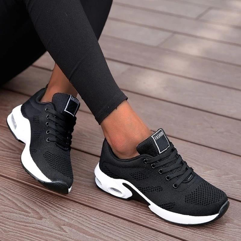 Zapatillas de deporte de plataforma con cordones para mujer, zapatos informales para caminar, Tenis femeninos de Color sólido