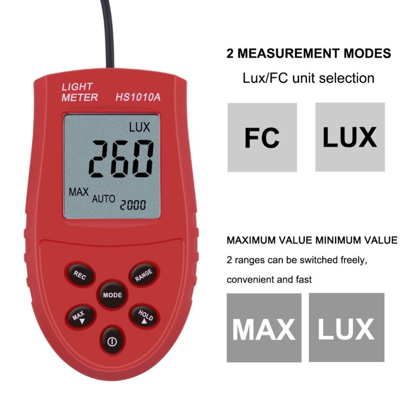 Hot Sale 200,000 Digital Light Meter Luxmeter Lux/FC Meters Luminometer Photometer light meter 3 Range Lux NI5L
