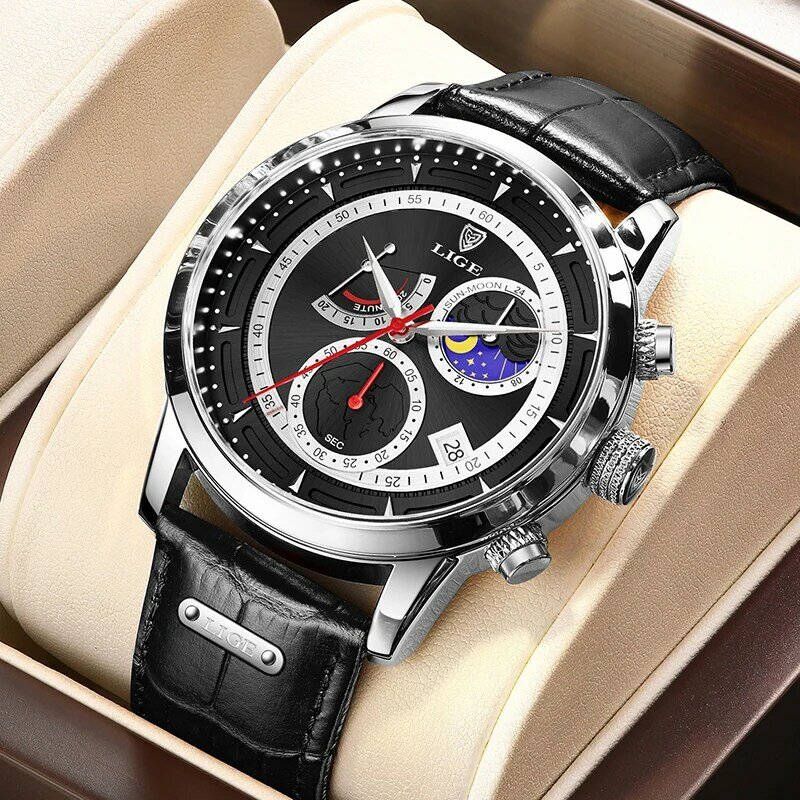 レロジオmasculino lige新ファッションメンズ腕時計トップブランドの高級腕時計クォーツ時計腕時計メンズ防水クロノグラフ