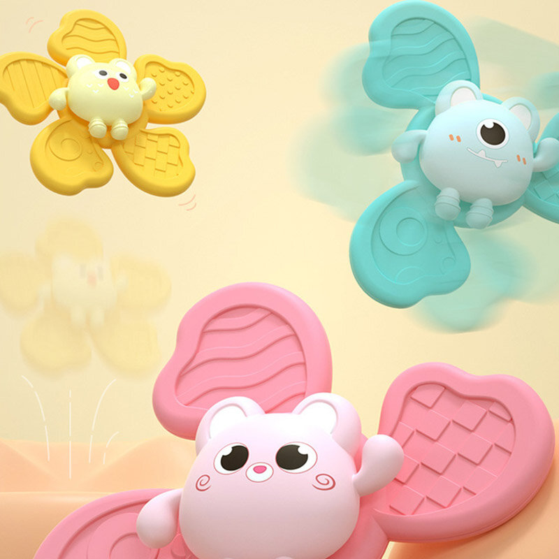 몬테소리 아기 목욕 장난감 어린이용, 3 개, 입욕 빨판, 스피너 흡입 컵 장난감, 재미있는 어린이용 딸랑이 Teether