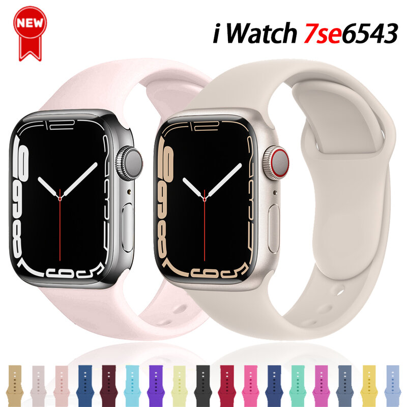 Soft Silicone Sport Band for Apple Watch SE 7 Series 44MM 40MM Rubber Watchband Strap on smart iWatch 654321 42MM 38MM bracelet