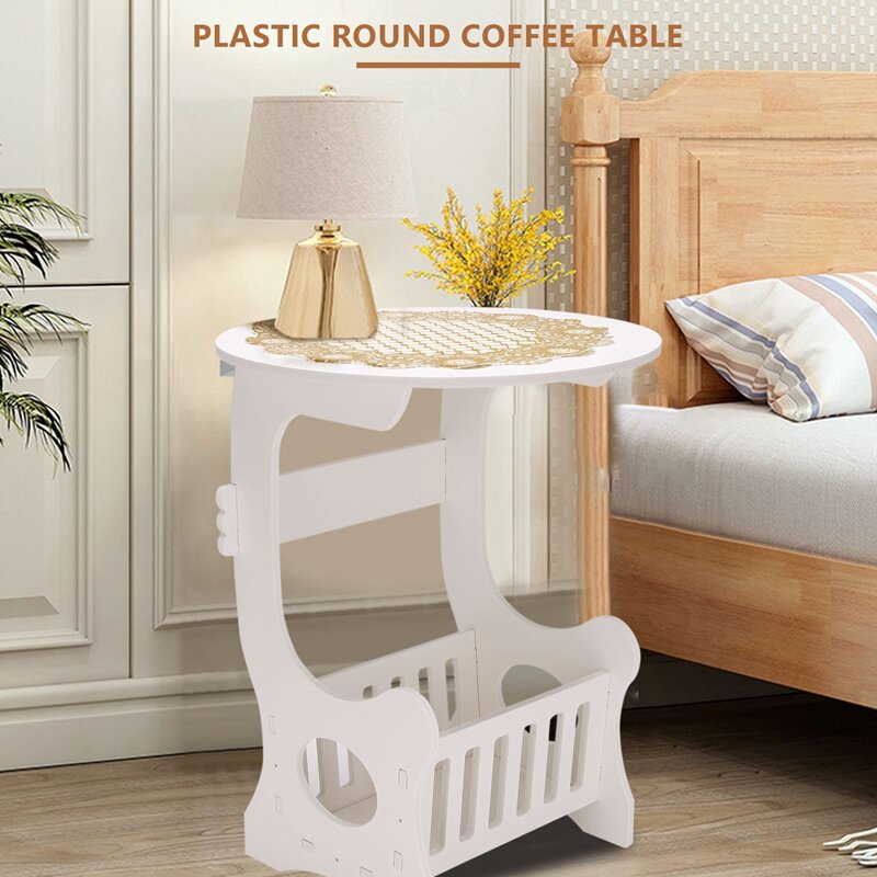 Nuovo Mini tavolino rotondo in plastica da caffè tavolino da salotto per la casa comodino bianco