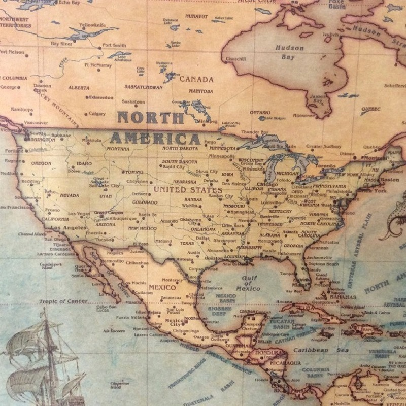 Affiche de carte du monde Vintage pour Journal, rétro, carte du Globe, personnalisée, Atlas, décoration pour bureau, école, 71x36cm