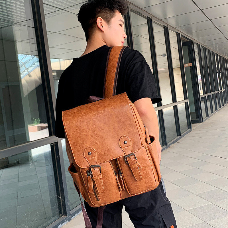 Yilian 2020 nova moda masculina mochila multi-bolso função pu homem saco de negócios lazer computador viagem bolsa de ombro