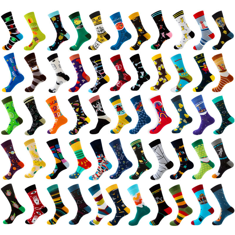 Calcetines geométricos para hombre y mujer, calcetín de fruta, moda urbana, calcetines de astronauta, otoño e invierno, 2020