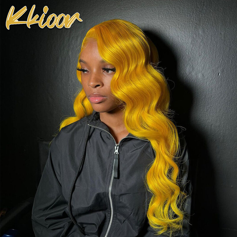 Peruca de onda do corpo com frente transparente do laço, peruca amarela, 100% cabelo humano, pronto para usar, 30 polegadas, 13x4x1, à venda