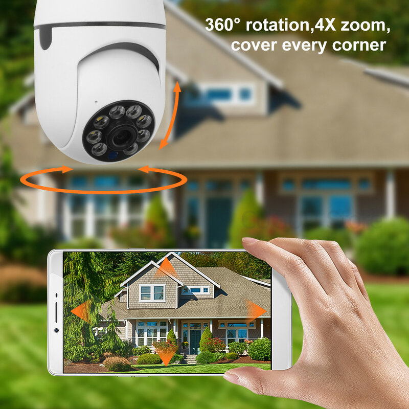 5G Wifi E27 Bulb Surveillance Camera Night Vision Full Color Automatic Human Tracking 4X Digital Zoom Video Security Monitor Cam