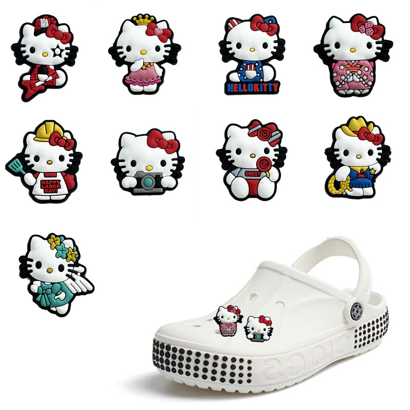 Hot 1pcs Japan Cartoon Anime Cute Cat Croc Charms PVC Shoe Charms Shoe Buckles Accessories Fit Croc JIBZ,Kids Party X-mas Gifts