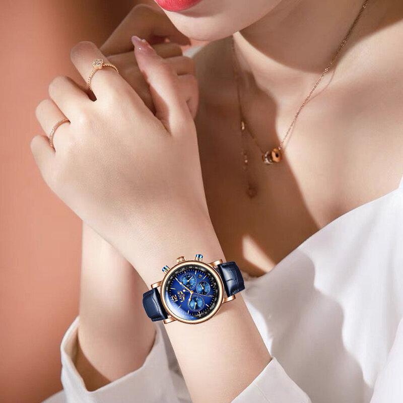 LIGE – montre en cuir à Quartz pour femmes, nouvelle collection, créative, étanche