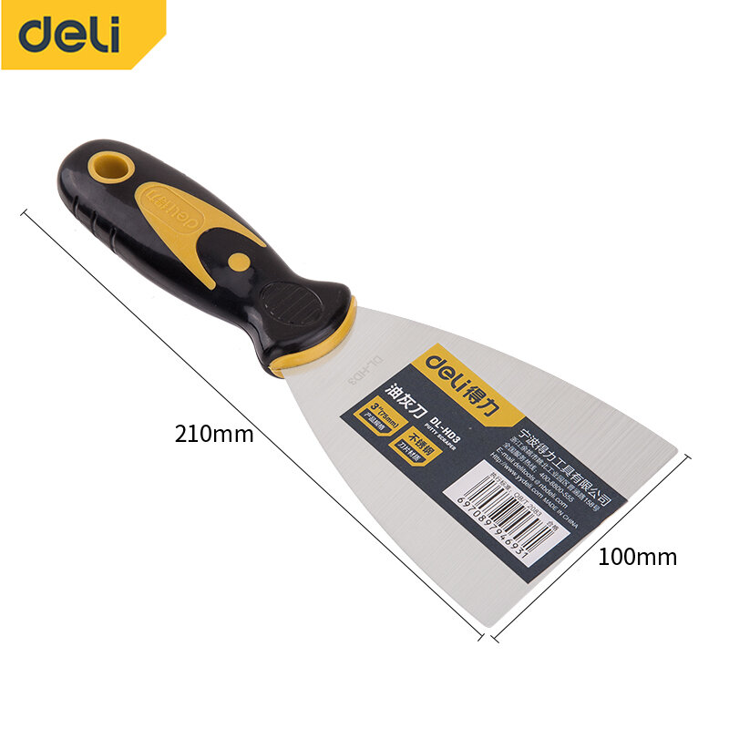Deli Thickened Putty Shovel Stainless Steel Knife Scraper PP Plastic Handle Wall Plastering Knives Open Knife Hand Tool Knifes