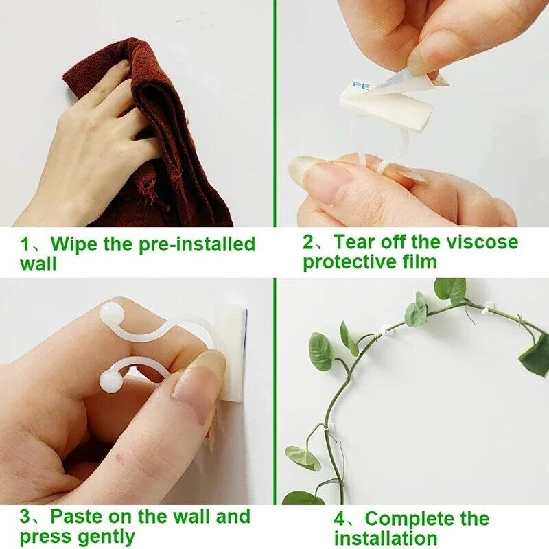 10Pcs Plant Climbing Wall Fixture Clips Rattan Vine Fixer Self-Adhesive Hook Invisible Garden Binding Clip Wall Sticky Clip