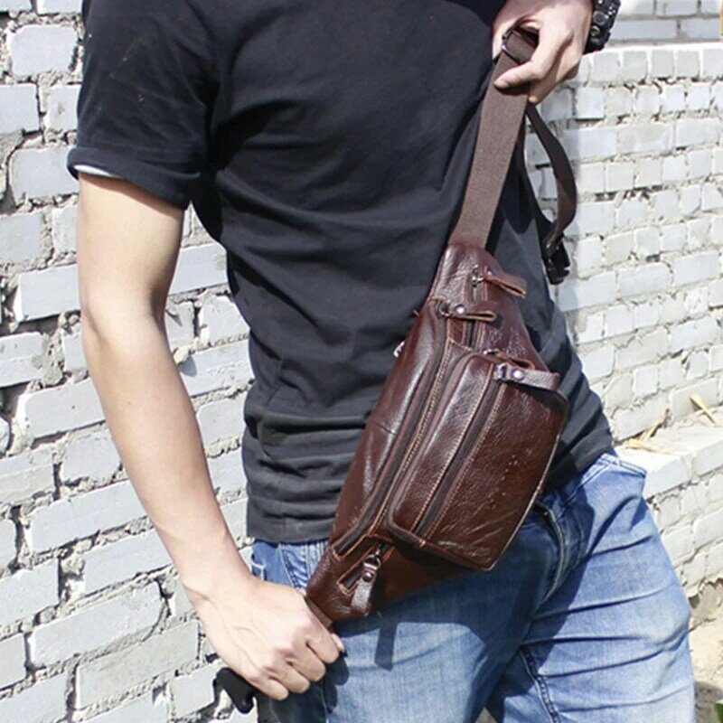 Men's Large Genuine Leather Retro Business Waist Bag Fanny Pack Purse Pack Travel Shoulder Waist Belt Phone Pouch Bags For Male