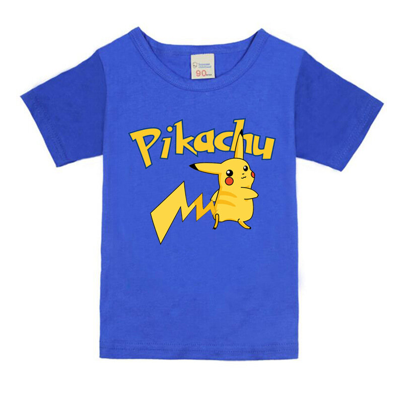 Kaus Gambar Kartun Musim Panas Pikachu Pokemon Atasan Lengan Pendek Keren Anak Laki-laki Pakaian Musim Panas Tshirt Baju Anak Laki-laki