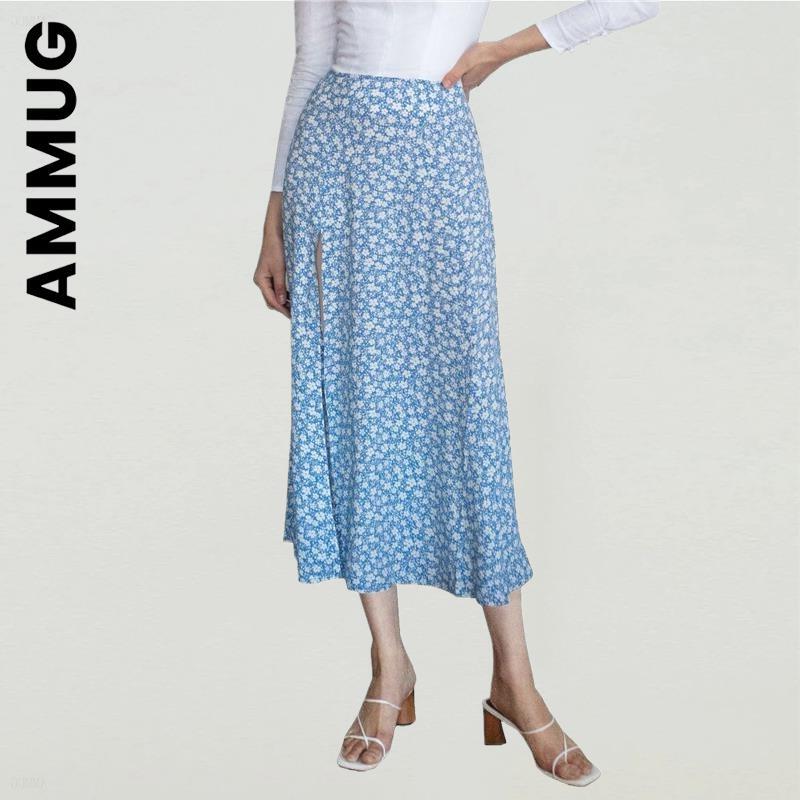 Ammug-falda con abertura para mujer, falda ajustada a la moda, bonita Falda Midi elegante de cintura alta para mujer, ropa de calle Harajuku elegante
