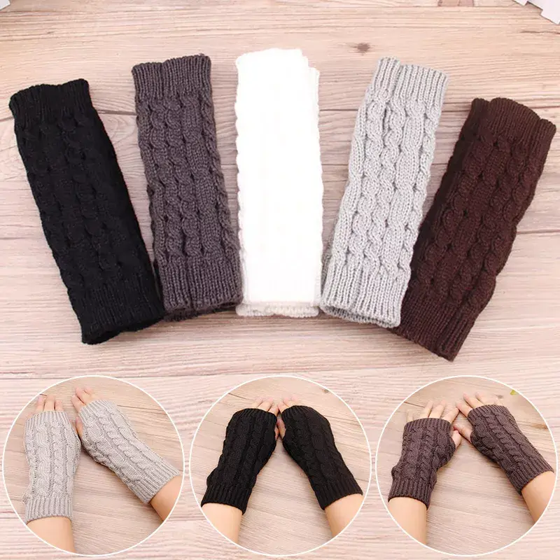Half Finger Gloves for Women Stylish Hand Warmer Winter Gloves Women Arm Crochet Knitting Faux Wool Mitten Warm Fingerless Glove