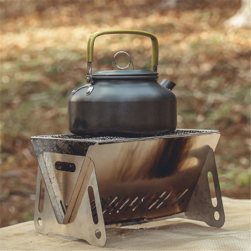 Ao ar livre portátil churrasqueira de acampamento dobrável compacto aço inoxidável carvão churrasqueira grill destacável fogueira fogão novo