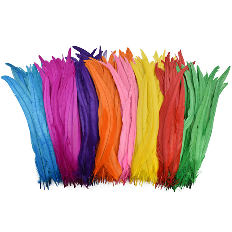 50Pcs Colored Natural Rooster Feathers for Crafts 25-45CM Rooster Tail Feather Decor Clothes Carnival Wedding Decoration Plumes