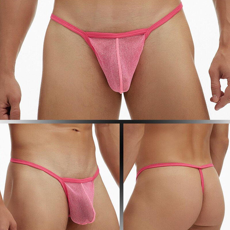 V-string Underwear Thong Briefs G-string Pouch See-through Low Waist Mesh Solid Men's Underwear Perspective Fine Mesh Bag Single