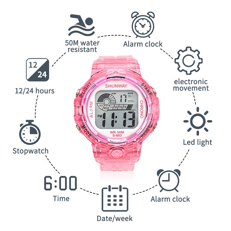 2022 NEW Electronic Watch For Children Color Dial Life Waterproof Multi-function Alarm clock Electronic Watches For Boys Girls