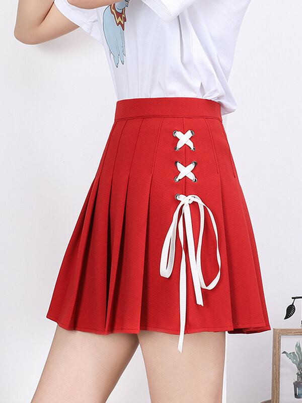 Czerwone gotyckie spódnice damskie wysokiej talii lato kobiet plisowana spódnica Harajuku kobieta spódnice w kratę Casual linii panie Mini spódnica