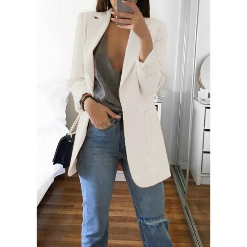 Fashion Korean Casual Women's Blazer Spring Autumn Long Blazer Women Suit Outwear Slim Coats Office Ladies Blazer Work Jacket