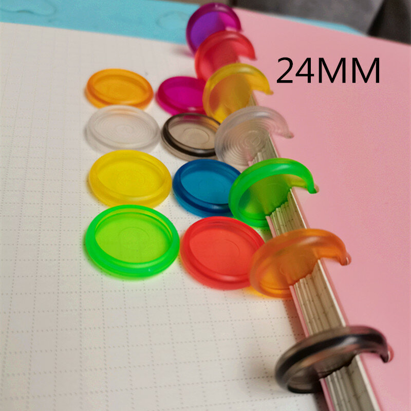 Anneau de liaison en plastique de couleur unie, 30 pièces 24mm, trou de champignon, bloc-notes à feuilles mobiles, boucle de couleur