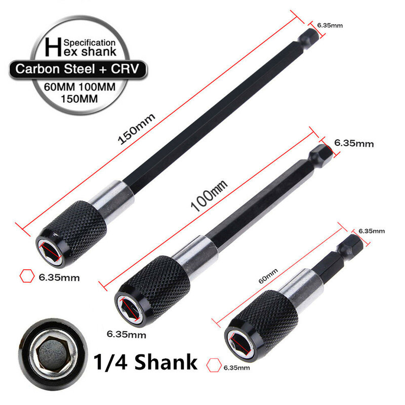 60mm 100mm 150mm 1/4 Inch Hex Shank Automatic lock Screwdriver Bit Extension Rod Quick Release Magnetic Lengthen Batch Head Rod