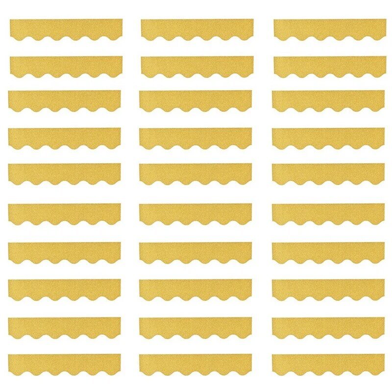 30 pçs ouro painel de avisos bordas brilho brilho scalloped boletim bordas guarnição para sala de aula escritório (13x 2.95 Polegada)