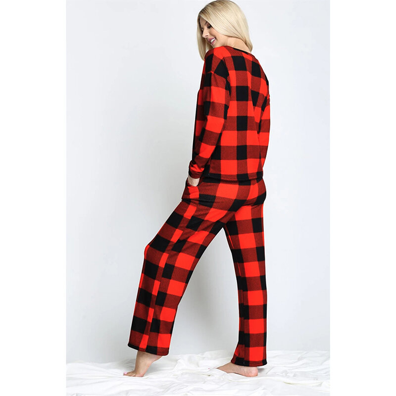 New 2 Pieces Pajamas for Women Christmas Homewear O-Neck Sleepwear Autumn Solid Color Nightwear Pijama Simple Pyjama Loungewear