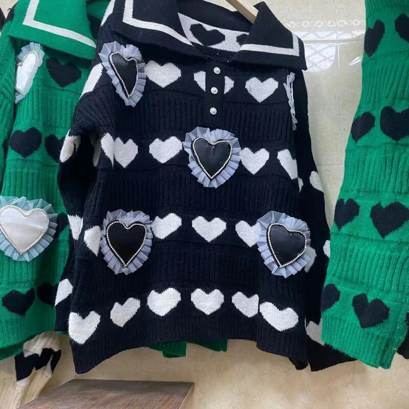 DAYIFUN – pull tricoté imprimé avec col de poupée pour femme, haut ample, Kawaii, mode coréenne, automne et hiver, 2022