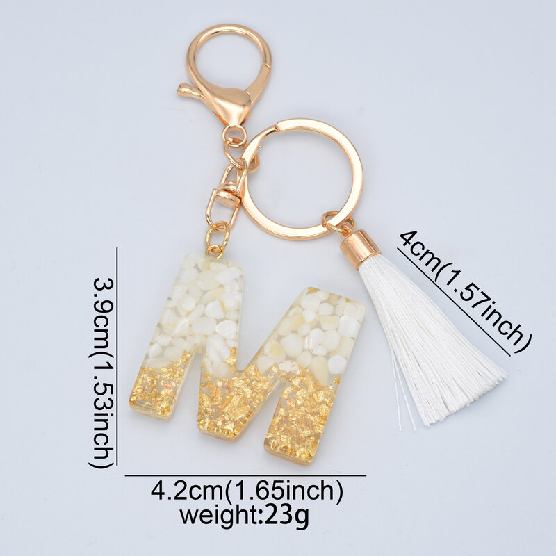 Creative 26 Letter Resin Keychain Pendant With White Tassel Keyring Charms Men Women Bag Ornaments Accessories Souvenir Gifts