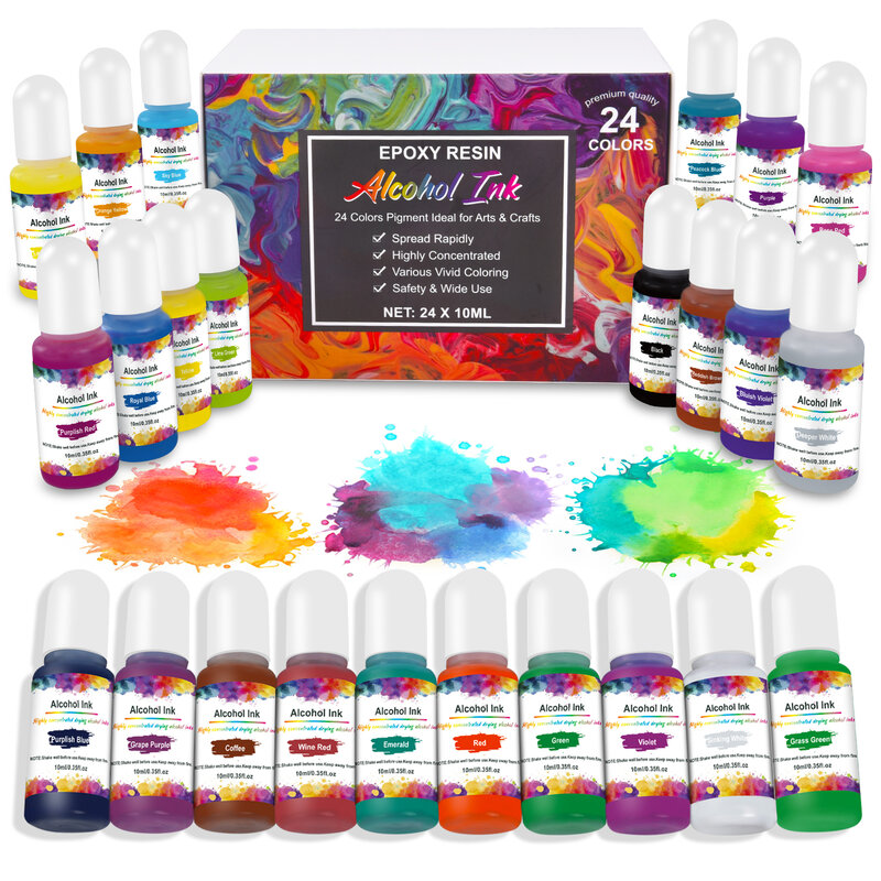 24 Kleur/Doos Epoxyhars Halo Dye Alcohol Inkt Pigment Diy Kaars Zeep Ambachten Vloeibare Kleurstof Diffusie Uv Hars sieraden Maken