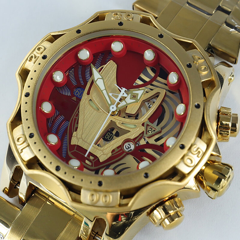 Reloj de acero inoxidable para hombre, cronógrafo Masculino de oro de 18K, esfera roja AAA Original invicta, PERNO DE RESERVA Zeus, negocios, invencible