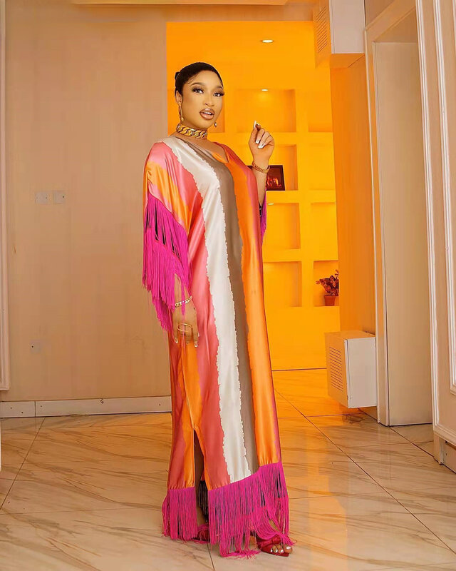 Afrykańskie sukienki Maxi dla kobiet modny frędzel drukuj długie sukienki Dashiki damskie 2022 nowa letnia plaża czeski kaftany Plus rozmiar