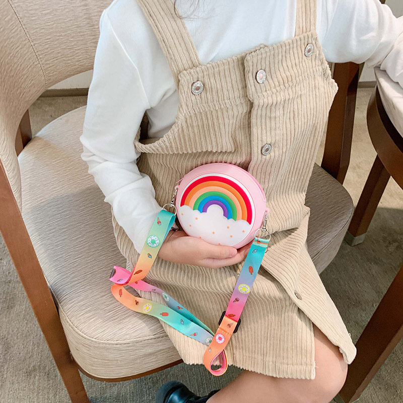 2022 Round Donut Crossbody Bag Child Girl Children Shoulder Bag Adjustable Strap Vacation Travel Rainbow Printed Pocket Package