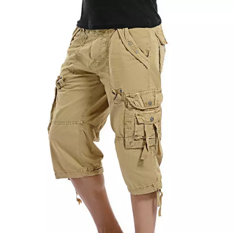 ショーツ男性夏迷彩綿カーゴショーツ男性迷彩ショートパンツオムなしベルトドロップシッピングふくらはぎ丈パンツ
