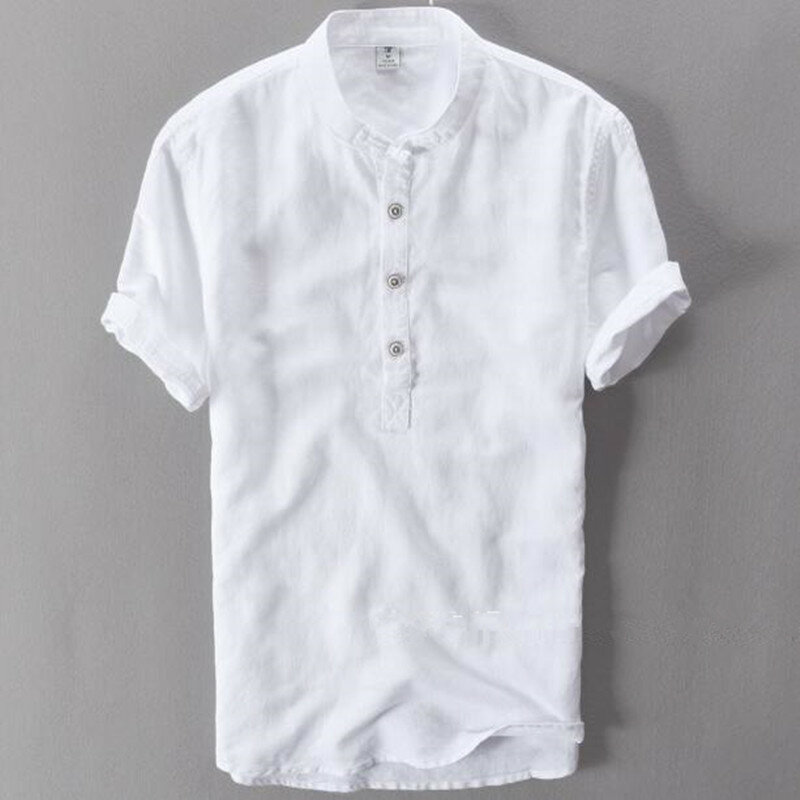 Letnie nowe męskie topy bielizna w jednym kolorze z krótkim rękawem calowe koszule wygodne i oddychające calowe koszule Casual męska retro t-sh